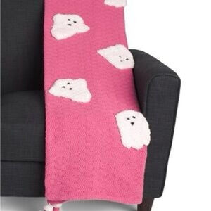 New Rachel Zoe Pink Knit Tufted Ghost Throw Blanket 50x60
